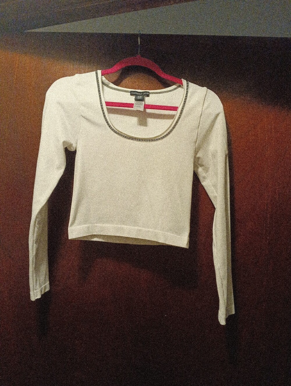 Sincerely Jules Long Sleeve Yoga Cropped Top Size M/L White W Blk Stitching